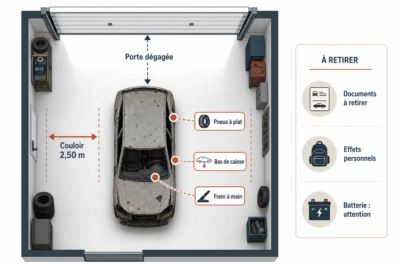 Épave dans un garage : que faire avant qu'on vienne la chercher ?